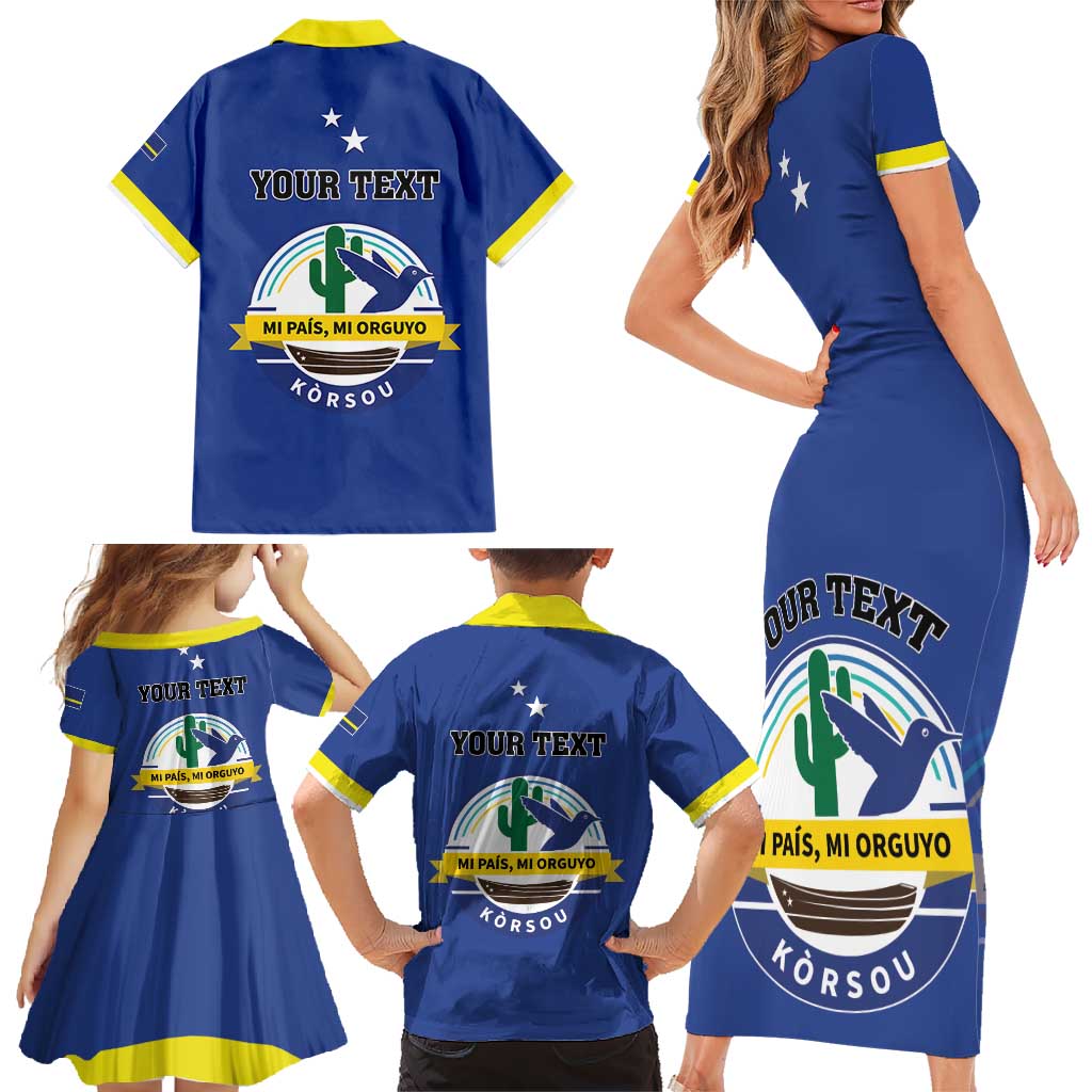 Personalised Curacao Family Matching Short Sleeve Bodycon Dress and Hawaiian Shirt Pais Korsou Coat of Arms