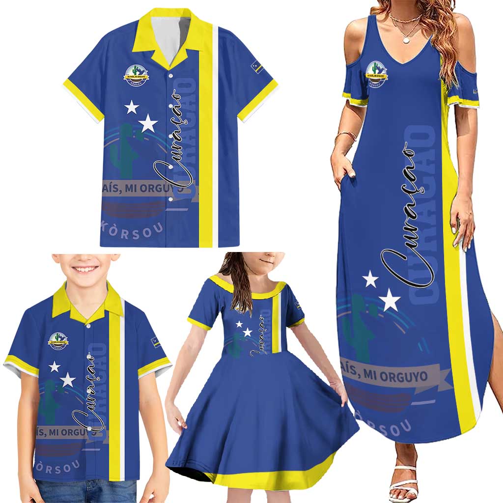 Personalised Curacao Family Matching Summer Maxi Dress and Hawaiian Shirt Pais Korsou Coat of Arms