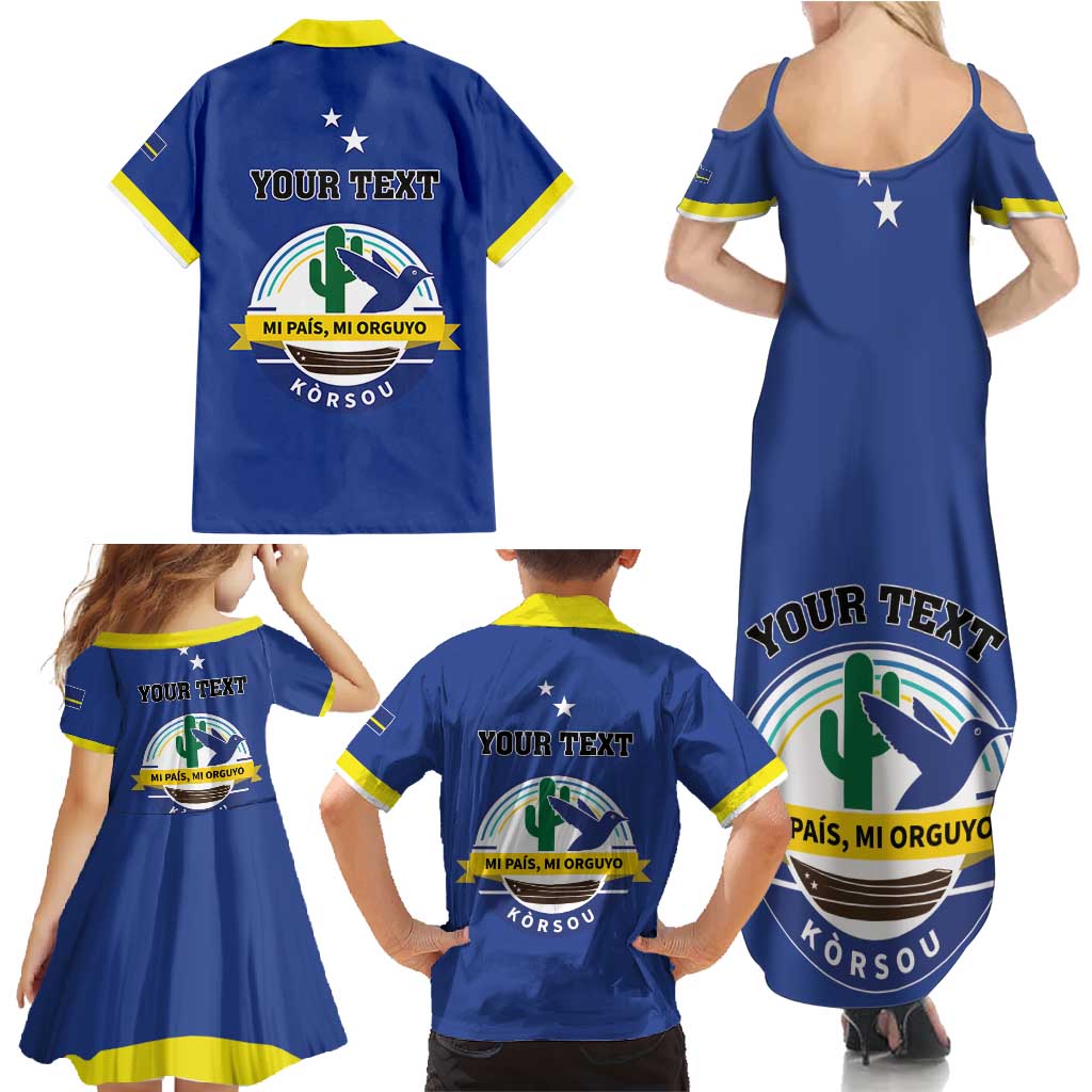 Personalised Curacao Family Matching Summer Maxi Dress and Hawaiian Shirt Pais Korsou Coat of Arms