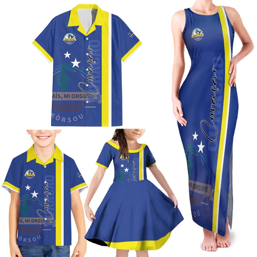 Personalised Curacao Family Matching Tank Maxi Dress and Hawaiian Shirt Pais Korsou Coat of Arms