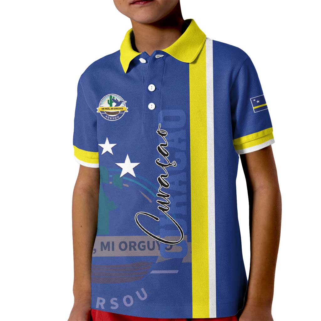 Personalised Curacao Kid Polo Shirt Pais Korsou Coat of Arms