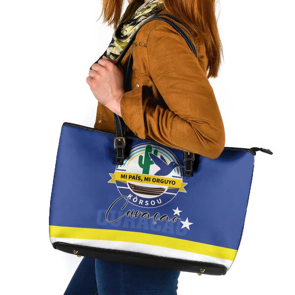 Curacao Leather Tote Bag Pais Korsou Coat of Arms