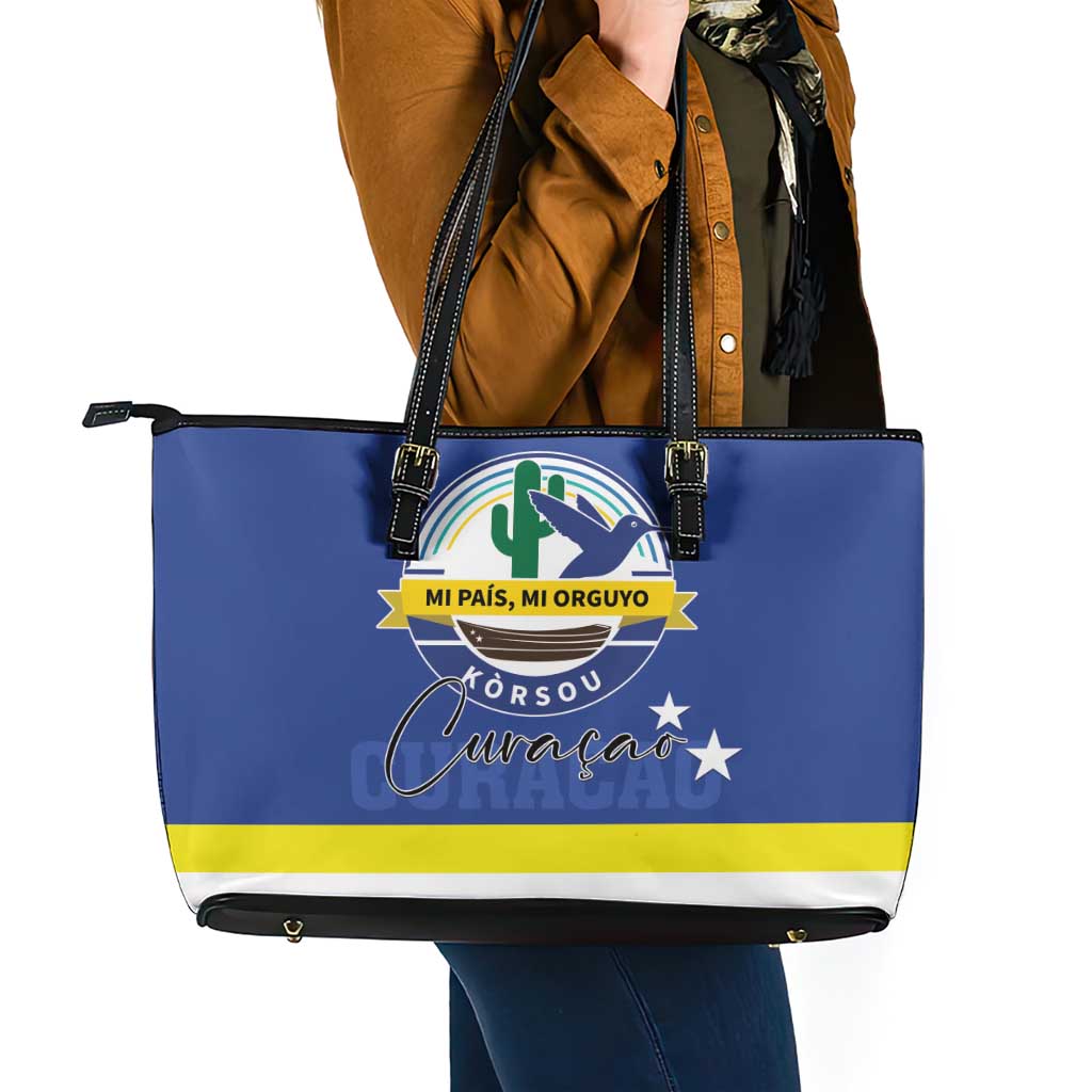 Curacao Leather Tote Bag Pais Korsou Coat of Arms