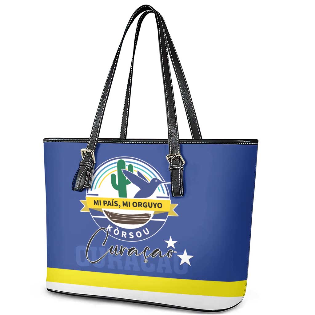 Curacao Leather Tote Bag Pais Korsou Coat of Arms
