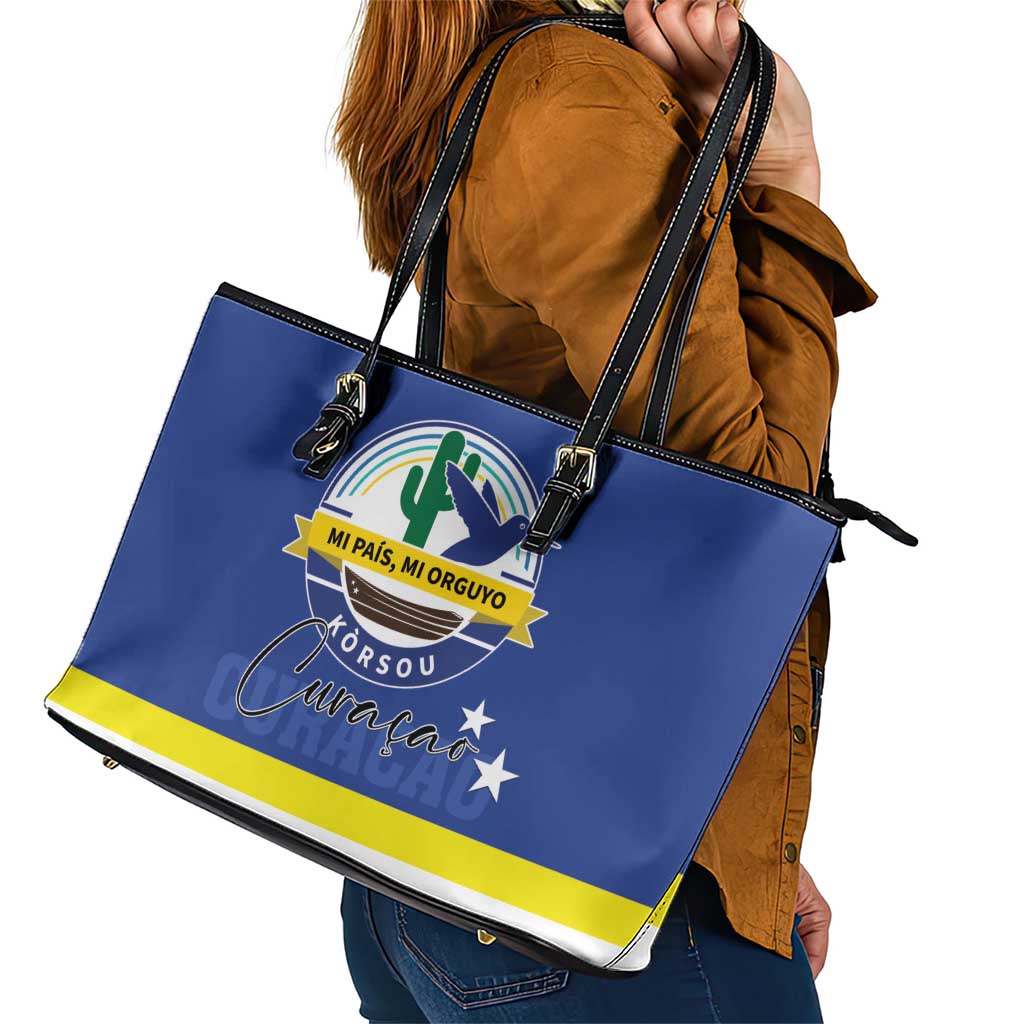 Curacao Leather Tote Bag Pais Korsou Coat of Arms