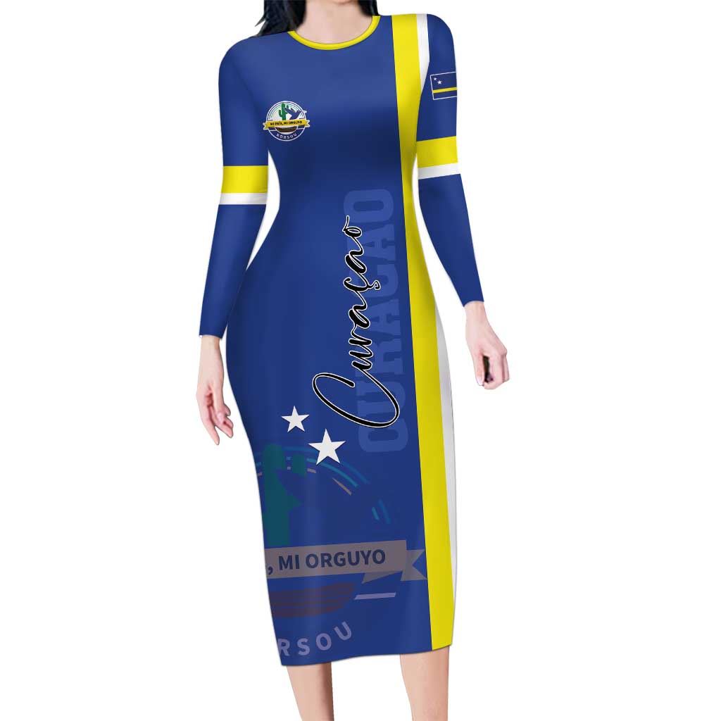 Personalised Curacao Long Sleeve Bodycon Dress Pais Korsou Coat of Arms