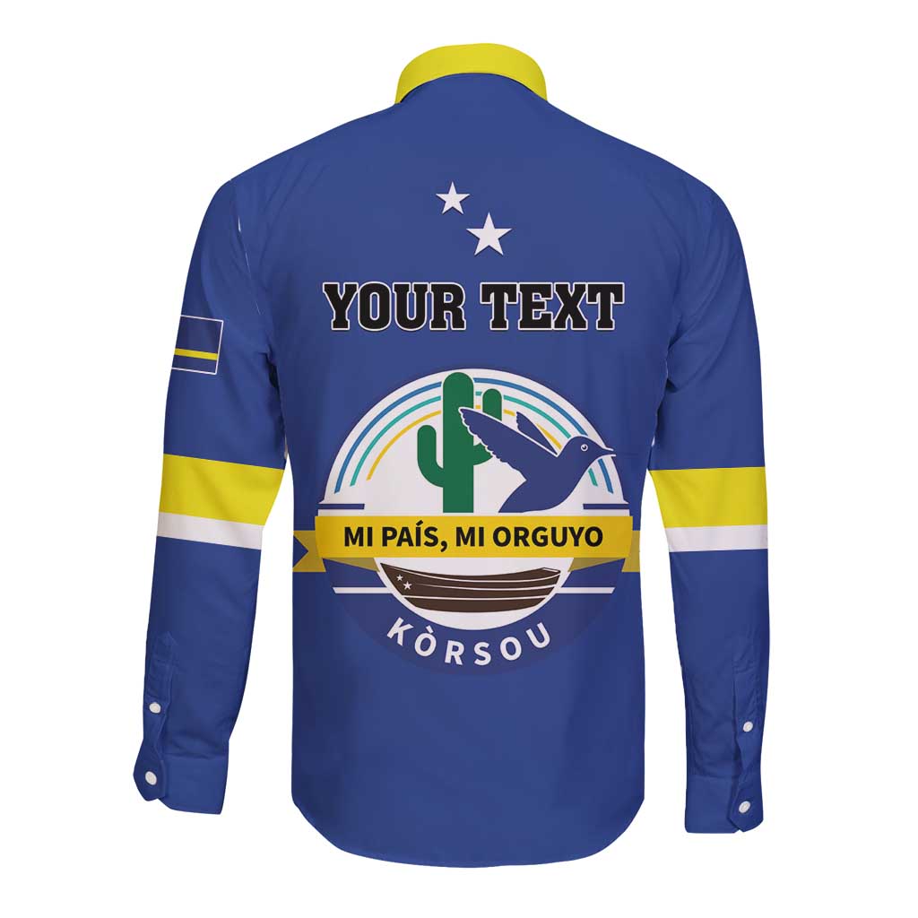 Personalised Curacao Long Sleeve Button Shirt Pais Korsou Coat of Arms