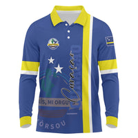 Personalised Curacao Long Sleeve Polo Shirt Pais Korsou Coat of Arms
