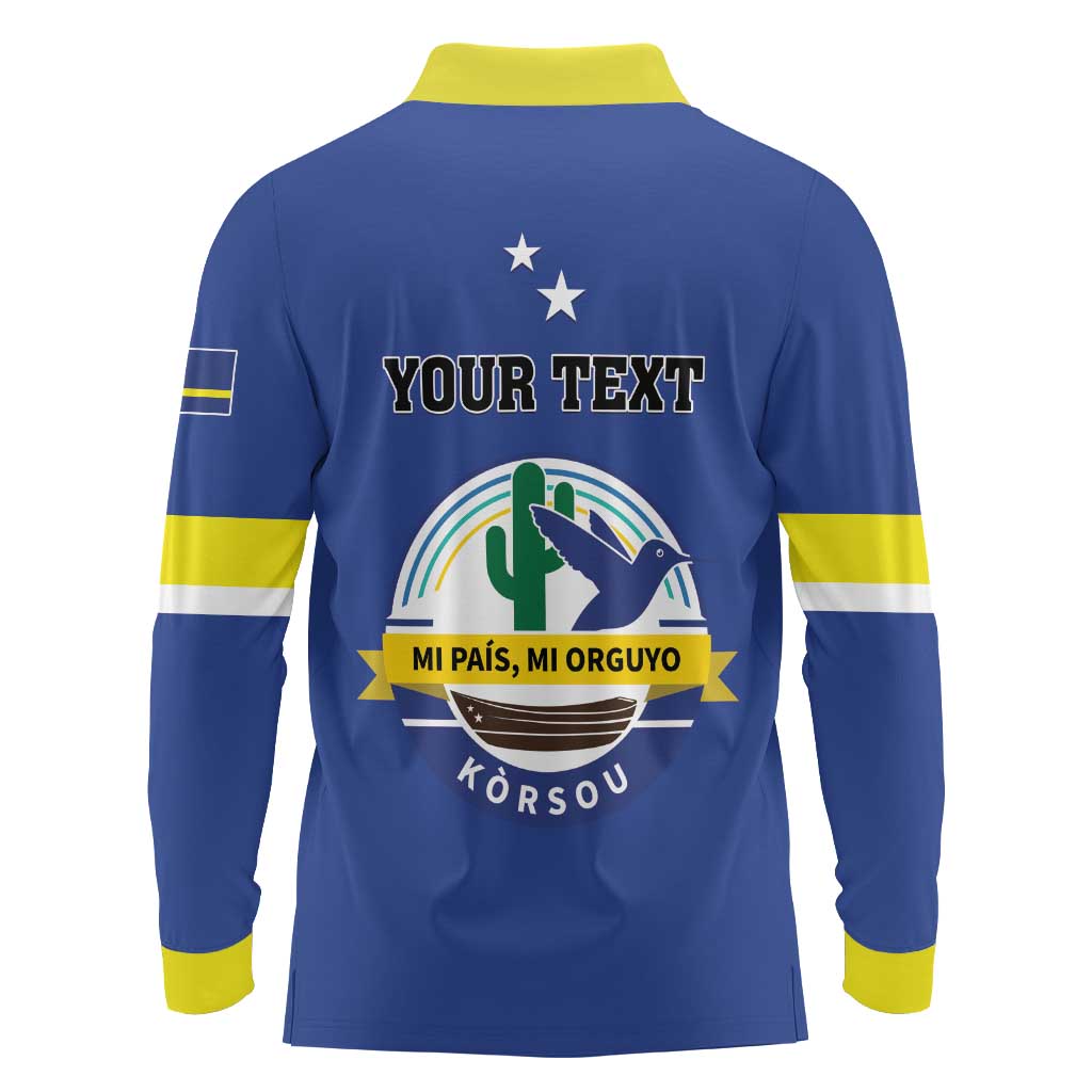 Personalised Curacao Long Sleeve Polo Shirt Pais Korsou Coat of Arms