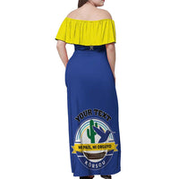 Personalised Curacao Off Shoulder Maxi Dress Pais Korsou Coat of Arms
