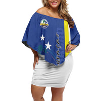 Personalised Curacao Off Shoulder Short Dress Pais Korsou Coat of Arms