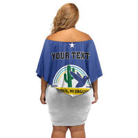 Personalised Curacao Off Shoulder Short Dress Pais Korsou Coat of Arms