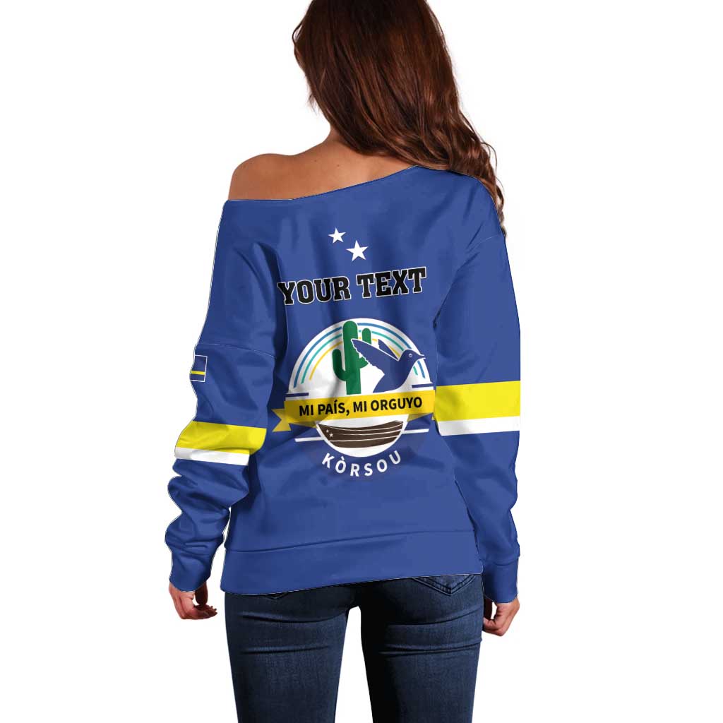 Personalised Curacao Off Shoulder Sweater Pais Korsou Coat of Arms
