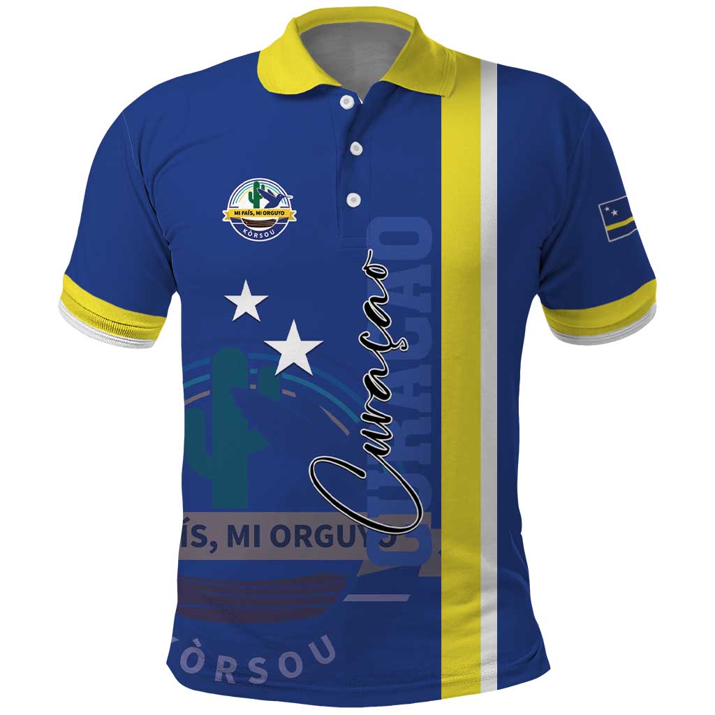 Personalised Curacao Polo Shirt Pais Korsou Coat of Arms