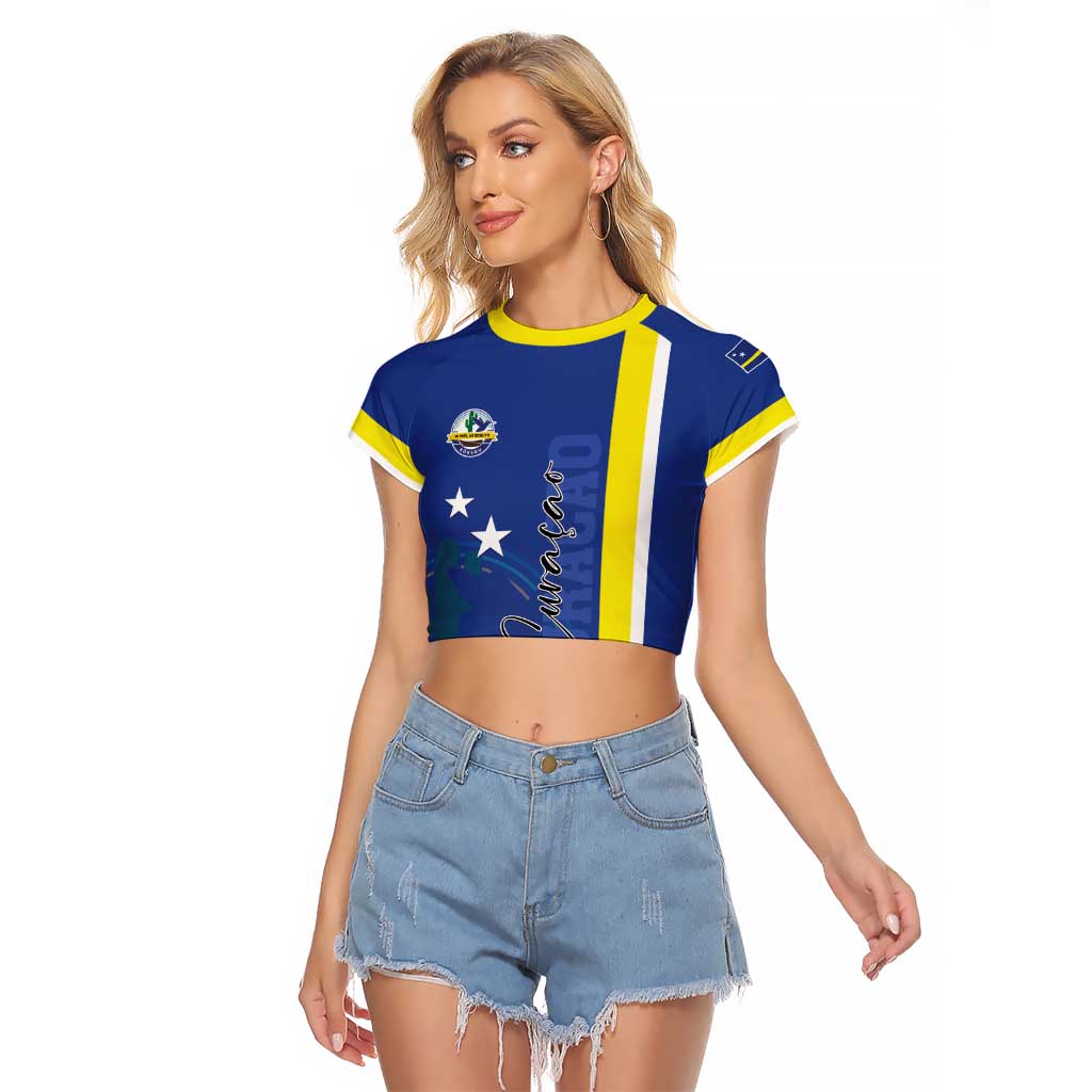 Personalised Curacao Raglan Cropped T Shirt Pais Korsou Coat of Arms