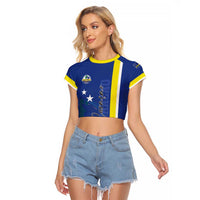 Personalised Curacao Raglan Cropped T Shirt Pais Korsou Coat of Arms