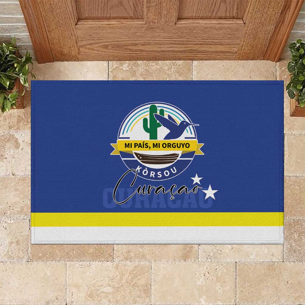 Curacao Rubber Doormat Pais Korsou Coat of Arms