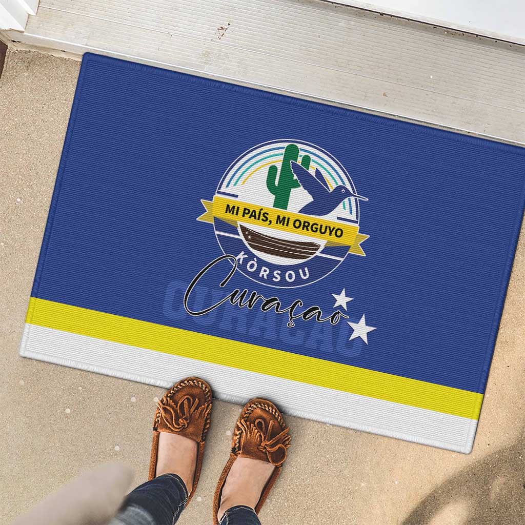 Curacao Rubber Doormat Pais Korsou Coat of Arms