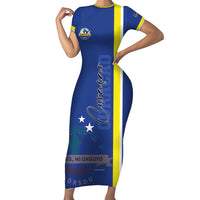 Personalised Curacao Short Sleeve Bodycon Dress Pais Korsou Coat of Arms