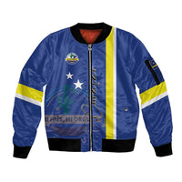 Personalised Curacao Sleeve Zip Bomber Jacket Pais Korsou Coat of Arms