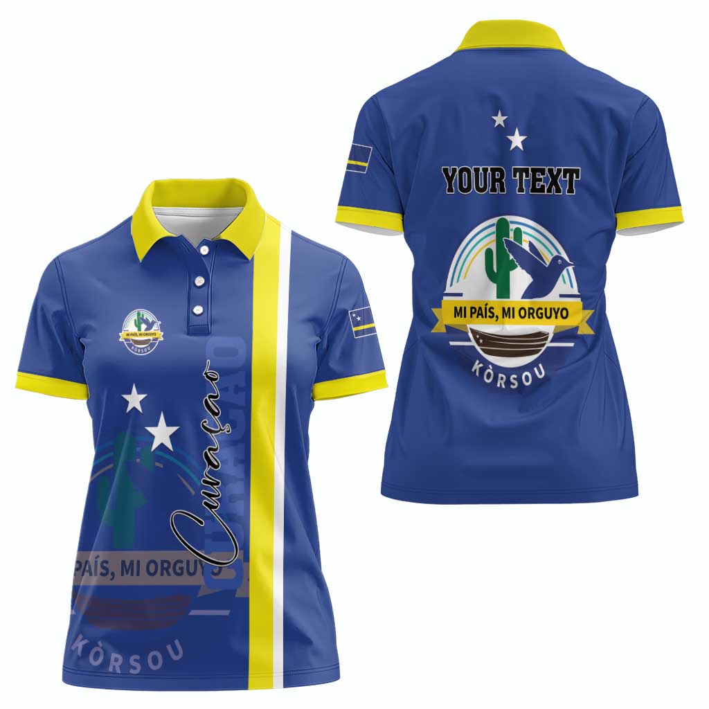 Personalised Curacao Women Polo Shirt Pais Korsou Coat of Arms