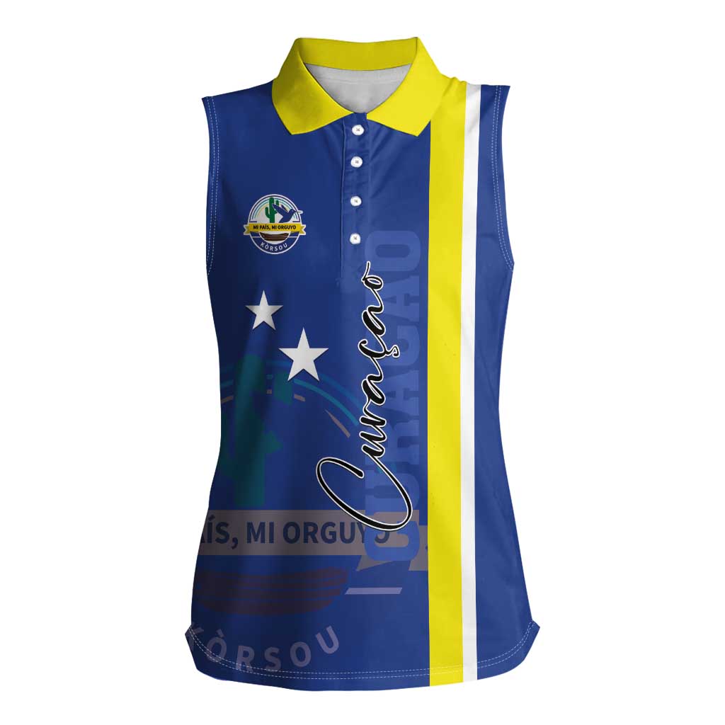 Personalised Curacao Women Sleeveless Polo Shirt Pais Korsou Coat of Arms