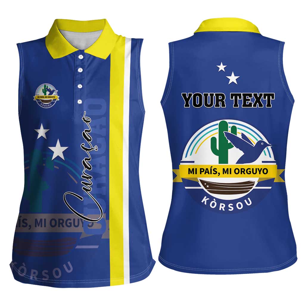 Personalised Curacao Women Sleeveless Polo Shirt Pais Korsou Coat of Arms