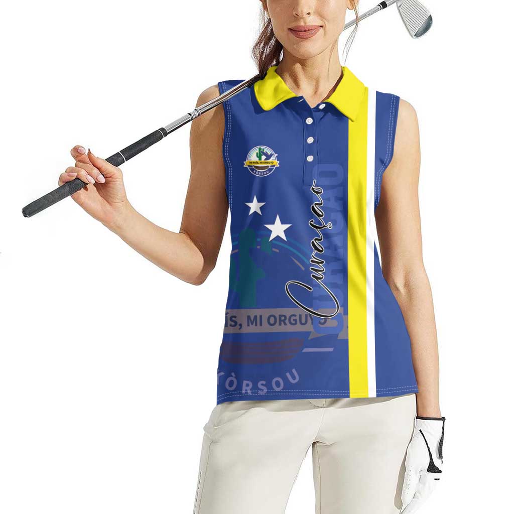 Personalised Curacao Women Sleeveless Polo Shirt Pais Korsou Coat of Arms