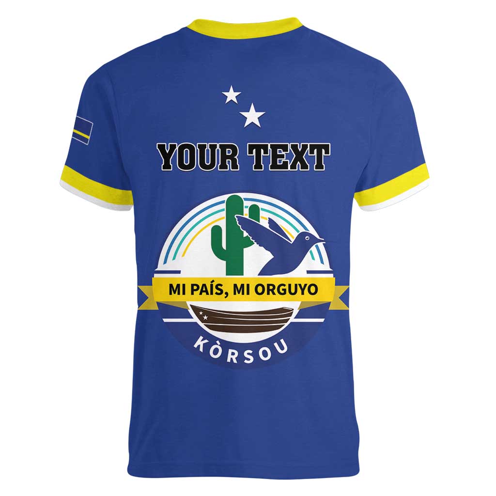 Personalised Curacao Women V-Neck T-Shirt Pais Korsou Coat of Arms