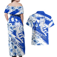 Israel Independence Day Couples Matching Off Shoulder Maxi Dress and Hawaiian Shirt Hoopoe Bird With Magen David - Wonder Print Shop