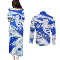 Israel Independence Day Couples Matching Puletasi and Long Sleeve Button Shirt Hoopoe Bird With Magen David - Wonder Print Shop