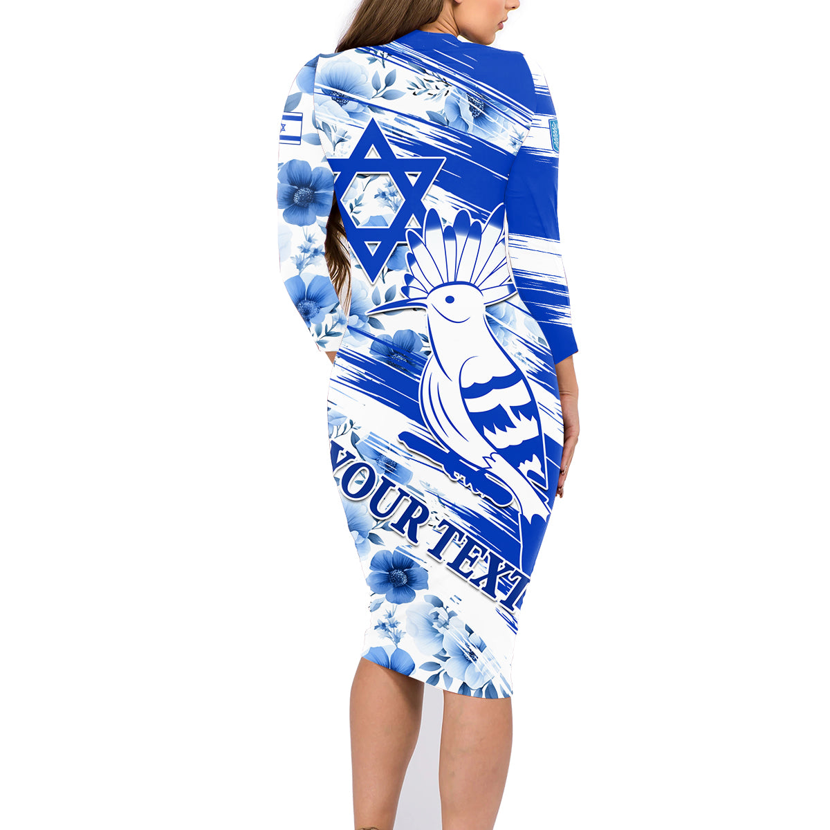 Israel Independence Day Family Matching Long Sleeve Bodycon Dress and Hawaiian Shirt Hoopoe Bird With Magen David - Wonder Print Shop