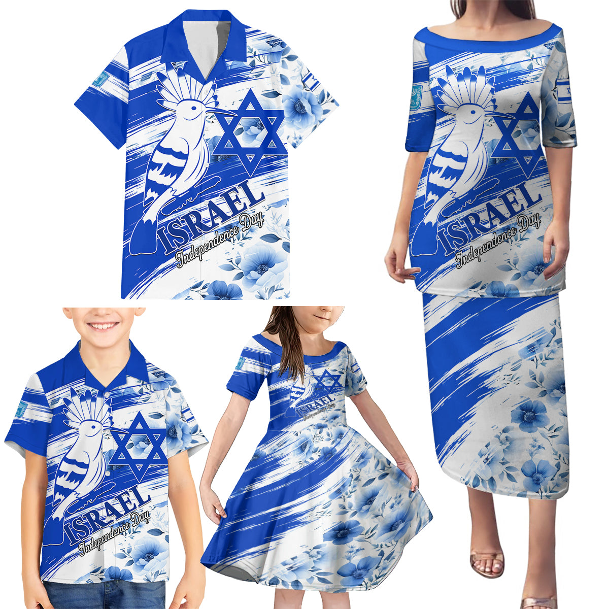 Israel Independence Day Family Matching Puletasi and Hawaiian Shirt Hoopoe Bird With Magen David - Wonder Print Shop
