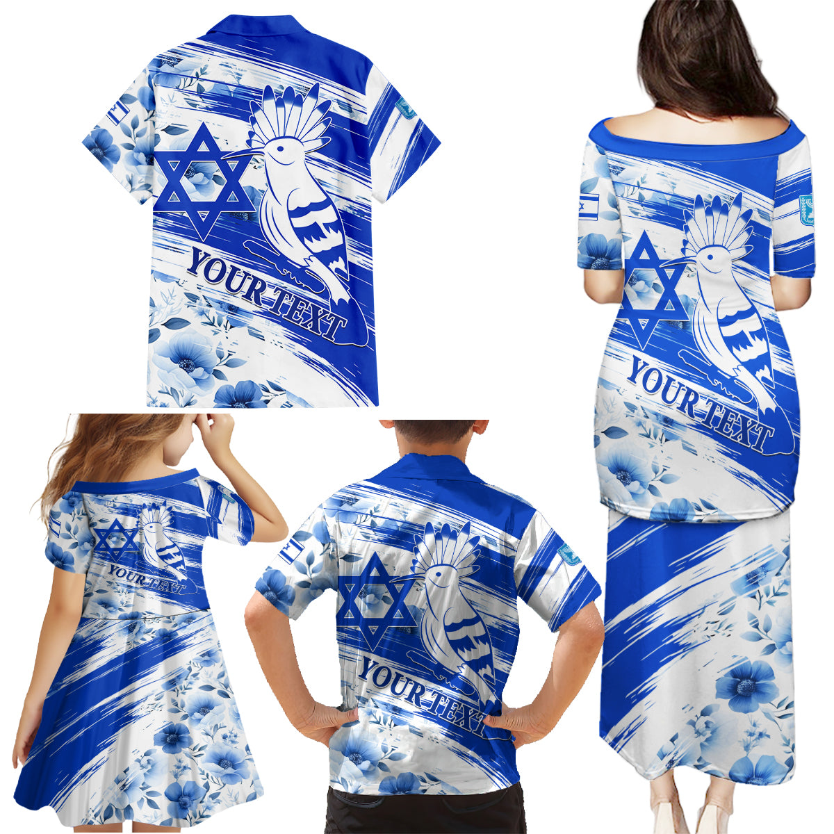 Israel Independence Day Family Matching Puletasi and Hawaiian Shirt Hoopoe Bird With Magen David - Wonder Print Shop