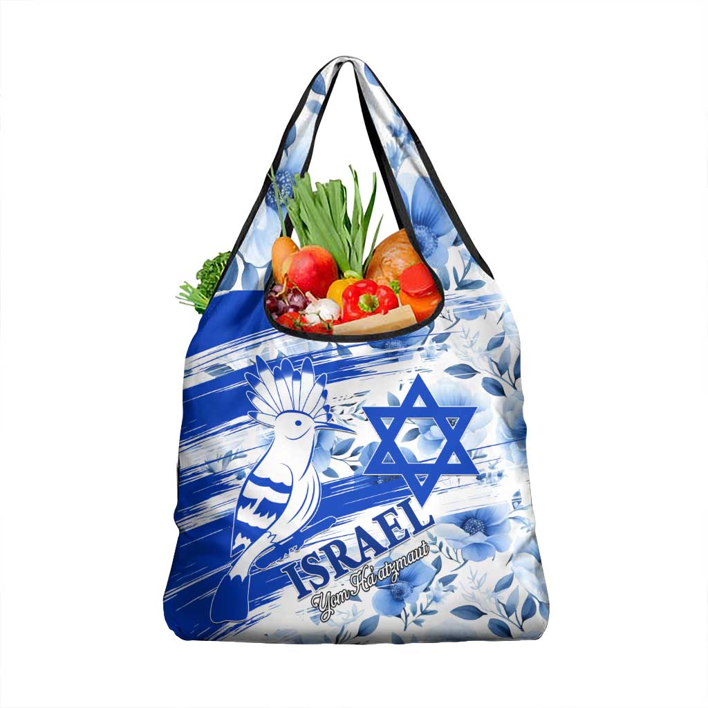 Israel Independence Day Grocery Bag Hoopoe Bird With Magen David