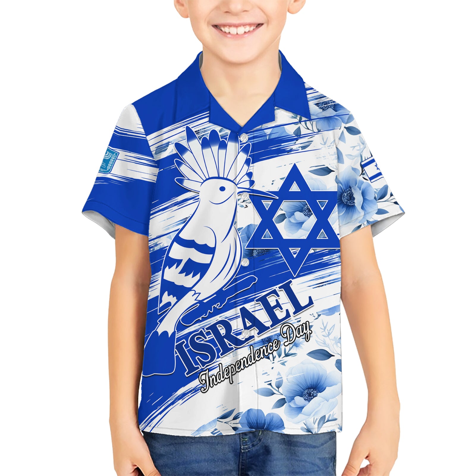 Israel Independence Day Kid Hawaiian Shirt Hoopoe Bird With Magen David