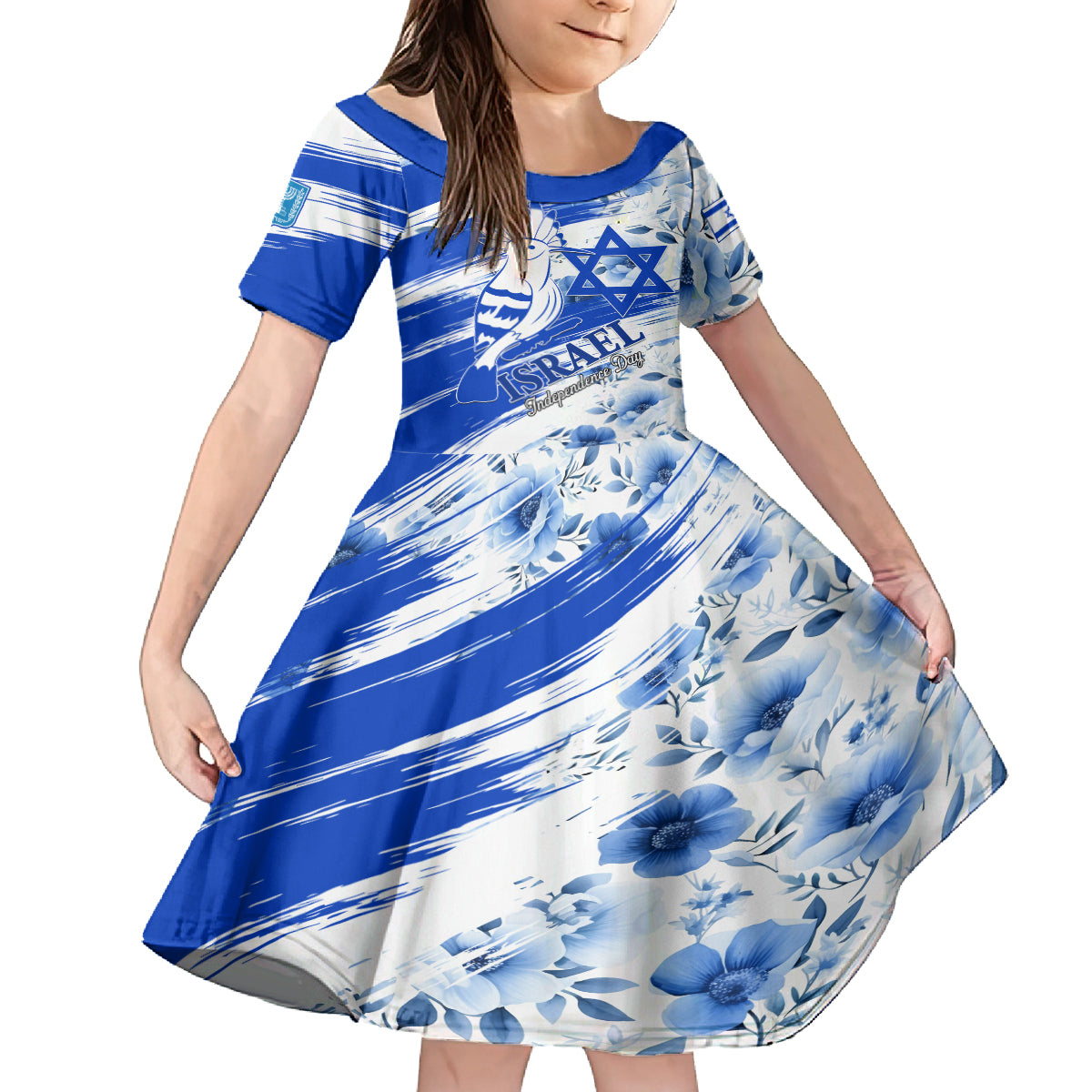 Israel Independence Day Kid Short Sleeve Dress Hoopoe Bird With Magen David - Wonder Print Shop