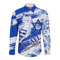 Israel Independence Day Long Sleeve Button Shirt Hoopoe Bird With Magen David - Wonder Print Shop