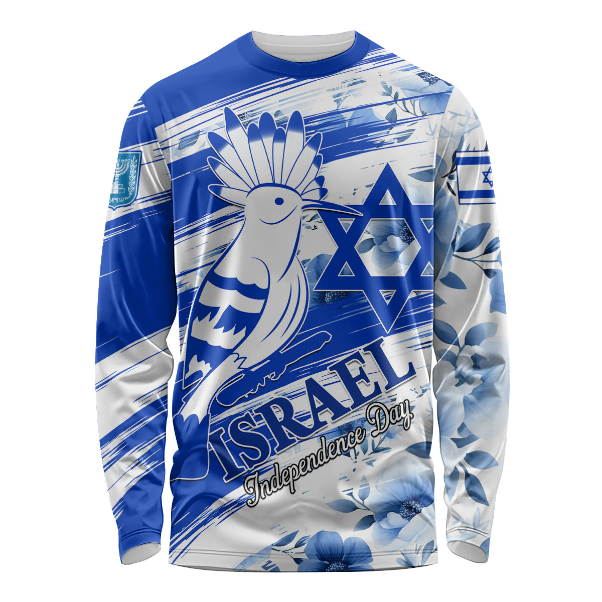 Israel Independence Day Long Sleeve Shirt Hoopoe Bird With Magen David - Wonder Print Shop