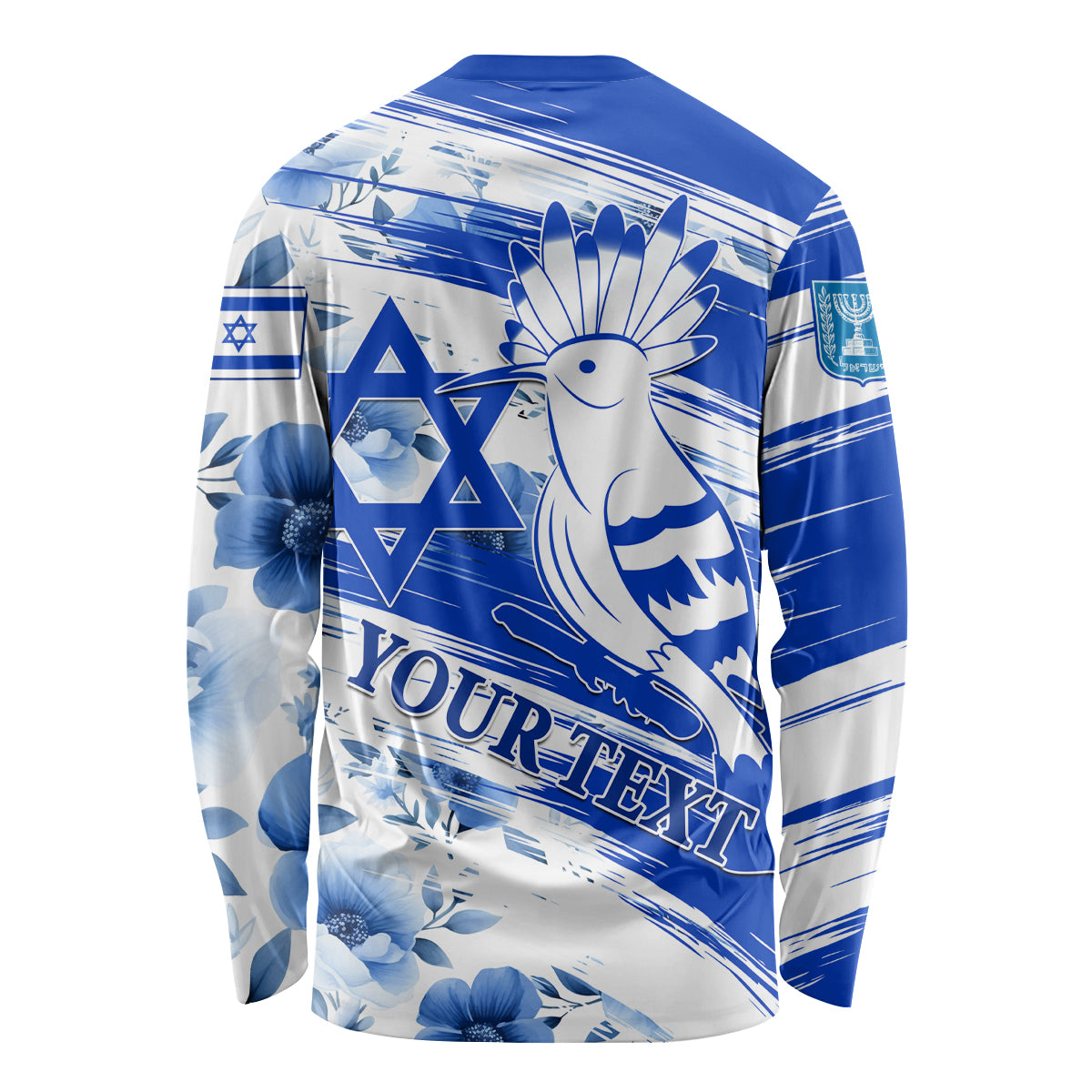 Israel Independence Day Long Sleeve Shirt Hoopoe Bird With Magen David - Wonder Print Shop