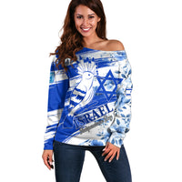 Israel Independence Day Off Shoulder Sweater Hoopoe Bird With Magen David - Wonder Print Shop