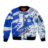 Israel Independence Day Sleeve Zip Bomber Jacket Hoopoe Bird With Magen David - Wonder Print Shop