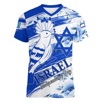 Israel Independence Day Women V Neck T Shirt Hoopoe Bird With Magen David - Wonder Print Shop