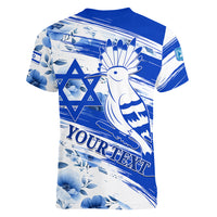 Israel Independence Day Women V Neck T Shirt Hoopoe Bird With Magen David - Wonder Print Shop