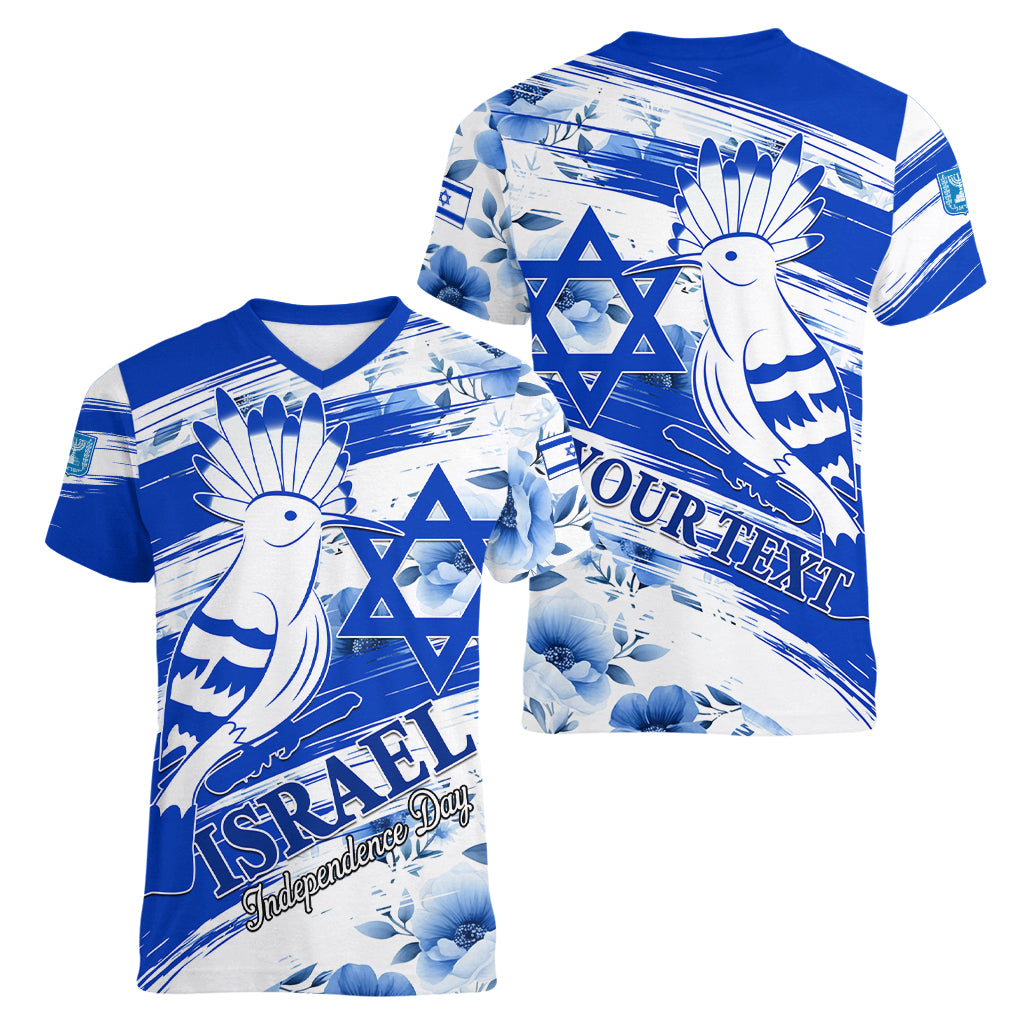 Israel Independence Day Women V Neck T Shirt Hoopoe Bird With Magen David - Wonder Print Shop