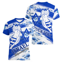 Israel Independence Day Women V Neck T Shirt Hoopoe Bird With Magen David - Wonder Print Shop