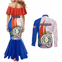 Paraguay Independence Day Couples Matching Mermaid Dress and Long Sleeve Button Shirt Passion Flower Vintage Antique Naduti