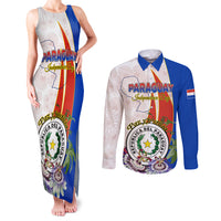 Paraguay Independence Day Couples Matching Tank Maxi Dress and Long Sleeve Button Shirt Passion Flower Vintage Antique Naduti - Wonder Print Shop