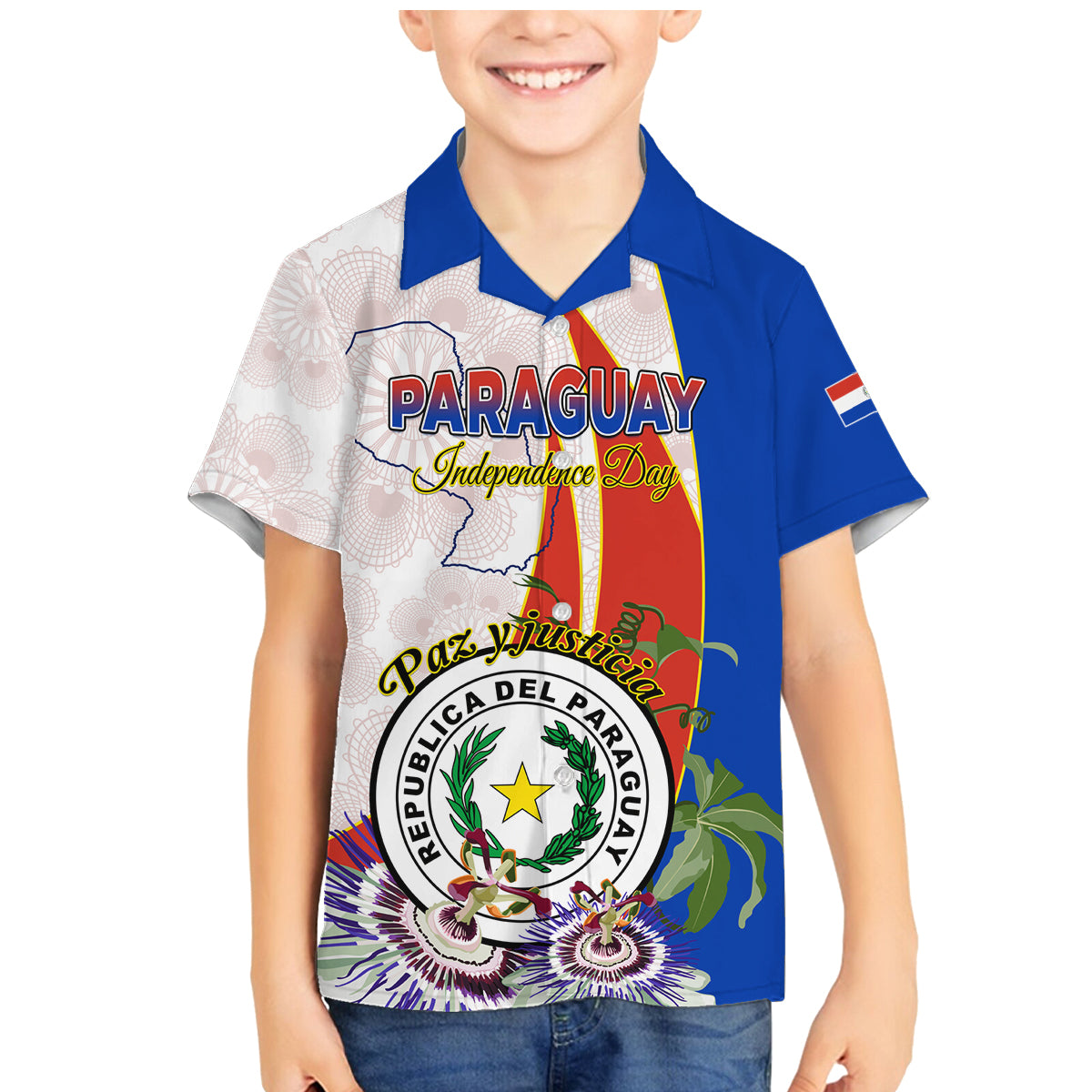 Paraguay Independence Day Family Matching Mermaid Dress and Hawaiian Shirt Passion Flower Vintage Antique Naduti - Wonder Print Shop