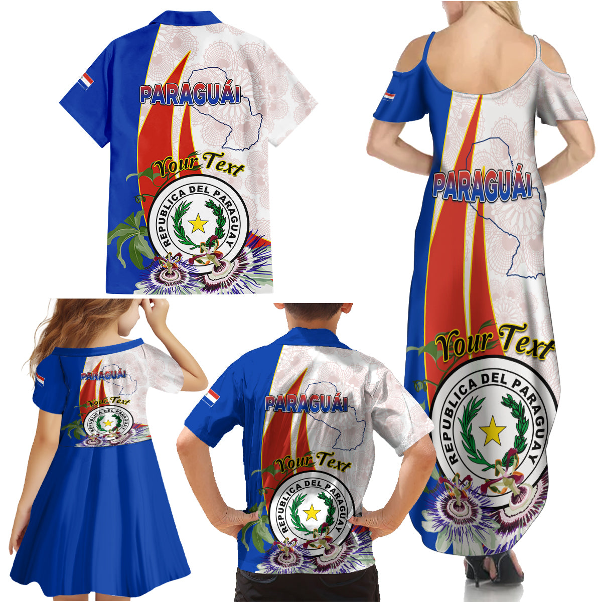 Paraguay Independence Day Family Matching Summer Maxi Dress and Hawaiian Shirt Passion Flower Vintage Antique Naduti - Wonder Print Shop